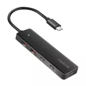 Logilink ultratanki USB-C hub, 4 priključka, 2x USB-A, 2x USB-C, crni