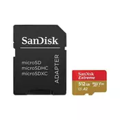 SANDISK Extreme microSDXC 512 GB + SD adapter 190 MB/s in 130 MB/s A2 C10 V30 UHS-I U3