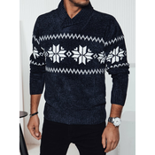 Sweter męski w śnieżynki granatowy Dstreet