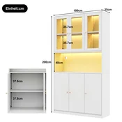 SONNENH Vitrina, 100 x 35 x 200 cm, MDF, bela, led osvetlitev, zaprti prostor za shranjevanje, za pisarno in dokumente
