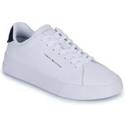 Tommy Hilfiger za moške. FM0FM05367 Usnjeni teniški čevlji z belim logotipom (40), Bela, Ravna stran, Čipke, Priložnostn