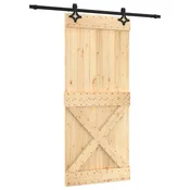 Vidaxl Drsna vrata Naravna in črna 90 x 210 cm Masiven borov les