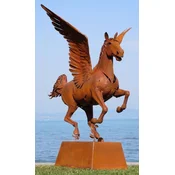Casa Padrino luxury decorative sculpture Pegasus horse with pedestal rust 288 x 175 x H. 305 cm - Life size steel sculpture - Huge garden decorative figure - Garden sculptures - Metal sculptures