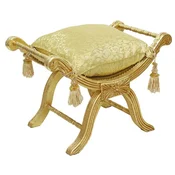 Casa Padrino baroque cross stool with cushion gold/gold - Handmade stool in baroque style - Antique style stool - Baroque furniture - Living room furniture in baroque style