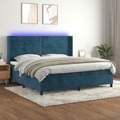 Greatstore Box spring postelja z vzmetnico LED temno modra 200x200cm žamet