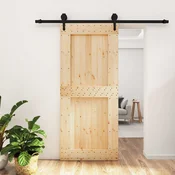 vidaXL Drsna vrata Naravna in črna 90 x 210 cm Masiven borov les