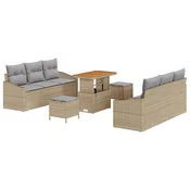9-dijelni Set Sofa za Vrt s Jastučićima Bež Poly Ratan Akacija 2-sjedalna Sofa za Vrt s Jastučićima Bež Poly Ratan 3-dijelni S
