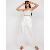 Ecru ladies fabric trousers with belt