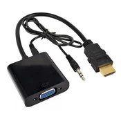 E-GREEN Adapter HDMI (M) - VGA D-sub (F) + Audio kabl 3.5mm (M/M) crni