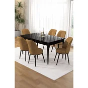 Hanah Home trpezarijski set Pir, sto i 6 stolica, ploca u dekoru crnog mermera, kapucino tkanina Babyface