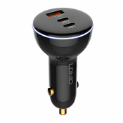 LDNIO C102 Car Charger, USB-A + 2x USB-C, 160W + USB-C/Lightning Cable (black)