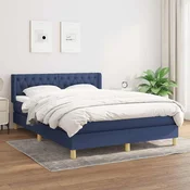 Greatstore Box spring postelja z vzmetnico modra 140x200 cm blago