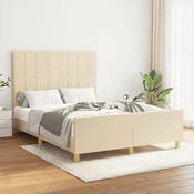 Greatstore Posteljni okvir z vzglavjem krem 140x190 cm blago