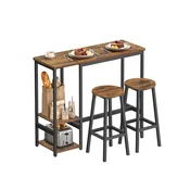 Songmics Set barske mize z 2 barskima stoloma 40x110x90 cm rjave barve