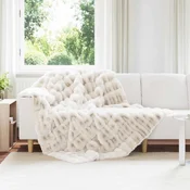 vidaXL Dežnik iz umetnega zajčjega krzna Bela 150 x 220 cm Poliester