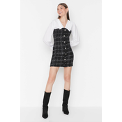 Trendyol Black A-Line Shirt Collar Tweed Mini Woven Dress