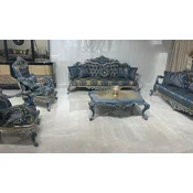 Casa Padrino luxury baroque living room set blue/gold - 2 Baroque Sofas & 2 Baroque Armchairs & 1 Baroque Coffee Table - Luxury furniture in baroque style - Noble & Magnificent