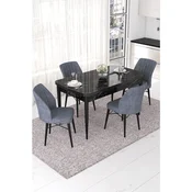 Hanah Home trpezarijski set Nef, sto na razvlacenje i 4 stolice, ploca u dekoru crnog mermera, dimno siva tkanina Jerry
