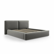 Siva žametna oblazinjena zakonska postelja s prostorom za shranjevanje in z letvenim dnom 180x200 cm Arendal – Cosmopolitan Design