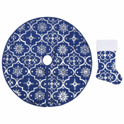 Luksuzna podloga za božićno drvce s čarapom plava 122cm tkanina