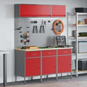 vidaXL vidaXL 8-delni set delovne mize Rdeče Jeklo, (22047439)