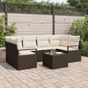 Set sofe 7 kom. 6-Broj sjedala Smeđa i krem poliratan 234 x 122 x 85 cm