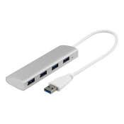 DELTACO USB 3.0 Hub s 4 USB-A Porta, Aluminijski, 0,3m, Srebrni