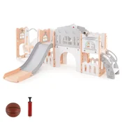 Costway Komplet gugalnice in tobogana za malčke 10 v 1, roza