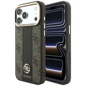 Ovitek Guess Leather 4G Stripe Round Classic Logo MagSafe za iPhone 17 Pro/18 Pro - brown