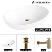 shumee Helmken 50263000 Umivalnik za vgradnjo (63x42) Bel + Zlat sifon + Zlat klik-klak čep