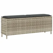 Vidaxl Vrtna klop z blazino svetlo siva 110x30x40,5 cm poli ratan