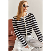 Bianco Lucci Womens Buttoned Striped Knitwear Cardigan