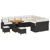 vidaXL 12-delni vrtni sofaset z blazinami črn poli ratan akacija