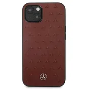 MERCEDES Ovitek za iPhone 13 mini Mercedes usnjen, rdeč z zvezdicami