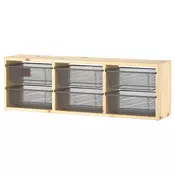 TROFAST Zidni element za odlaganje, svetlobelo bajcovana borovina/tamnosiva, 93x21x30 cm