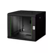 Omrežna omara Unique 19 9U rack 600x600, steklena vrata, črna, razdeljena, sestavljena, 100kg dvojno razdeljena, vrtljiva, 509x600x600 mm,