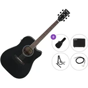 Ibanez AW84CE-WK Premium SET Weathered Black Open Pore Elektroakustična dreadnought