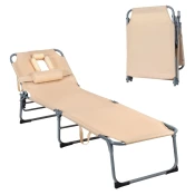 COSTWAY Vrtni ležalnik z bralnim okencem bež Zložljivi ležalnik za sončenje, (5000035036)