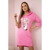 Dress with a longer back and a colorful print - light pink
