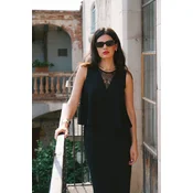 Stylove Womans Elegant dress with a double-layered top and lace insert - black