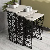 Lessentiel Maison Set klub stolova, 3 komada Stil Metal Ferforje Krem-Crni