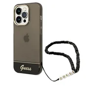 shumee Ovitek Guess GUHCP14XHGCOHK za iPhone 14 Pro Max 6.7 črn/črn s prozornim bisernim paščkom