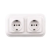 Elhard - Dvostruka keramicka retro uticnica za kucnu upotrebu sa okvirom SCHUKO 230V bela