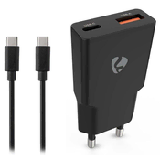 NEDIS omrežni polnilnik/ 20 W/ PD 3.0/ hitro polnjenje/ 1,5 / 2,0 / 2,22 / 3,0 A/ USB-A/ USB-C/ črn/ 1,5 m kabel