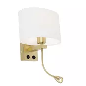Stenska svetilka medenina z ovalnim lanenim odtenkom belim 25 cm - Brescia Combi