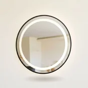 Bic Okroglo LED ogledalo s črnim aluminijastim okvirjem, 80x80 cm, Lunara
