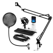 AUNA MIC-900WH-LED USB MIKROFONSKI KOMPLET V4, KONDENZATORSKI MIKROFON, POP FILTER, MIKROFONSKA ROKA, LED, BELA BARVA (60001963-V4)