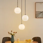 Obesna svetilka Lindby Jurian, O 32 cm, 3-svetlobna, nikelj/opal, steklo - Dnevna soba/jedilnica - Sodobni - opal, nikelj