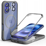 Ovitek MagSafe za iPhone 16 Plus 360° + steklo za kamero, sivo ohišje Leedia