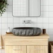 Nadgradni umivaonik crno-sivi ovalni 59x40x15 cm keramicki